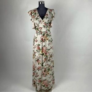Regenbogen Tie Back Cutout Floral Print Multicolor Ruffle Maxi Dress